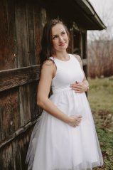 MIDI těhotenské svatební šaty bez rukávů - Melanie