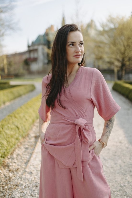 Krátké mušelínové kimono - Tmavá starorůžová