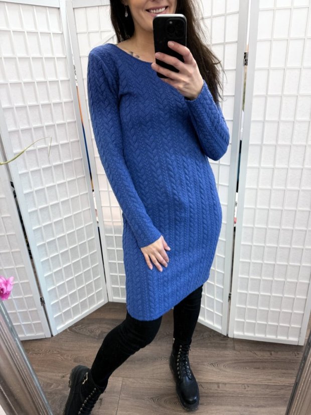 Rovné svetříkové šaty MÁMA a DCERA – Kráľovská modrá - Velikost: XS, Varianta: Nekojo - Klasické, Velikost dětské oblečení: 140-146