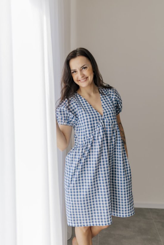 Nursing dress "Tartana" - blue - Size: XS/S