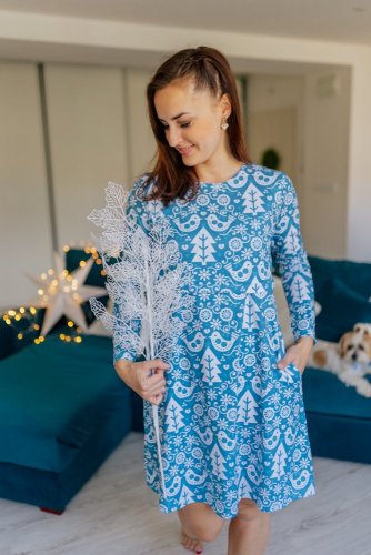 A-line Christmas MOM and DAUGHTER - blue birds - Size: L, Variant: Classic, Children's clothing size: 92-98
