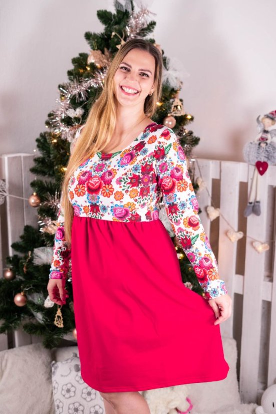 Dámské šaty „Bohemie“ – red folk - Velikost: S