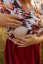 Teplákové šaty ke kojení s nasbíranou sukní – bordové pivoňky - Velikost: L