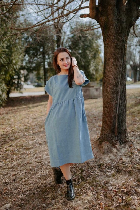 Lněné MIDI šaty – Tmavá mäta - Velikost: XL/2XL