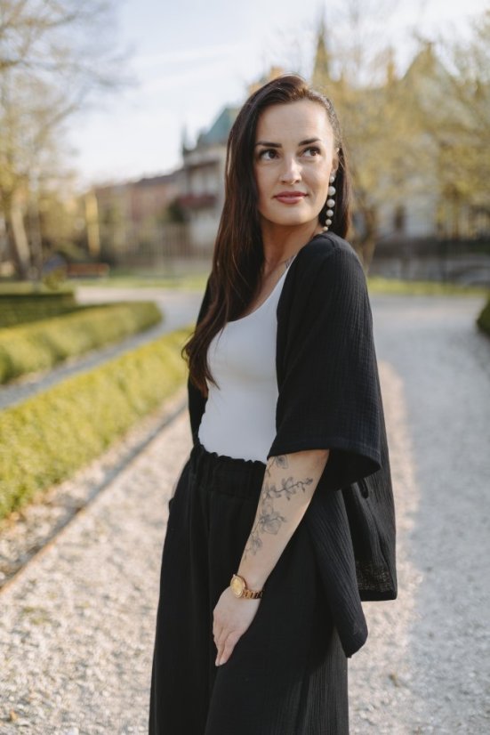 Krátké mušelínové kimono - Černé - Velikost: XS/S