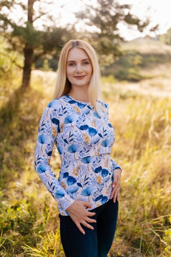 Nursing t-shirt - blue flowers - Size: XS