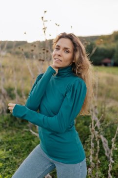 Elegantní rolák s puff rukávy - Petrol