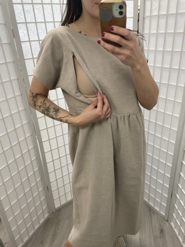 Lněné MIDI šaty - MÁMA A DCERA – Písková