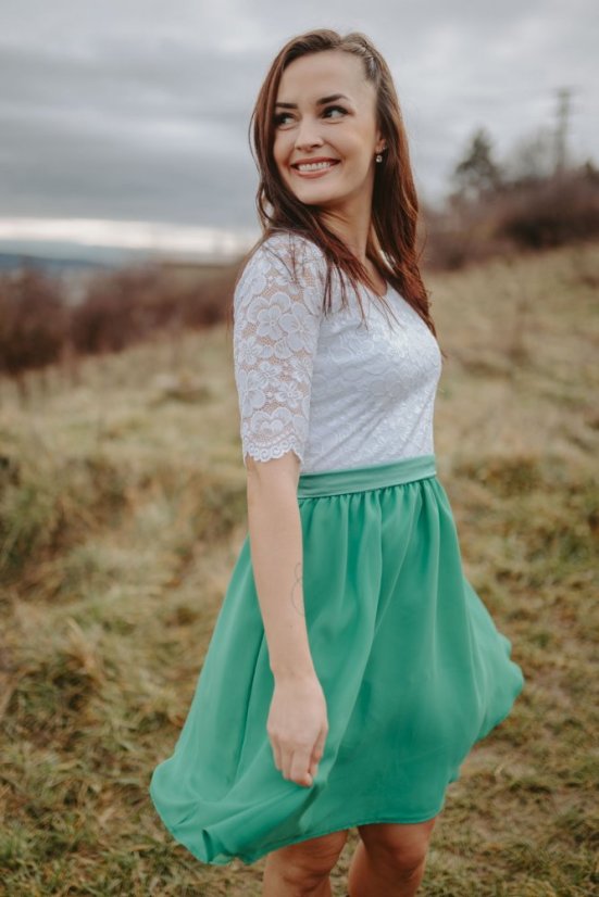 Společenské šaty – MAMA A DCERA – bílo smaragdové - Velikost: XL