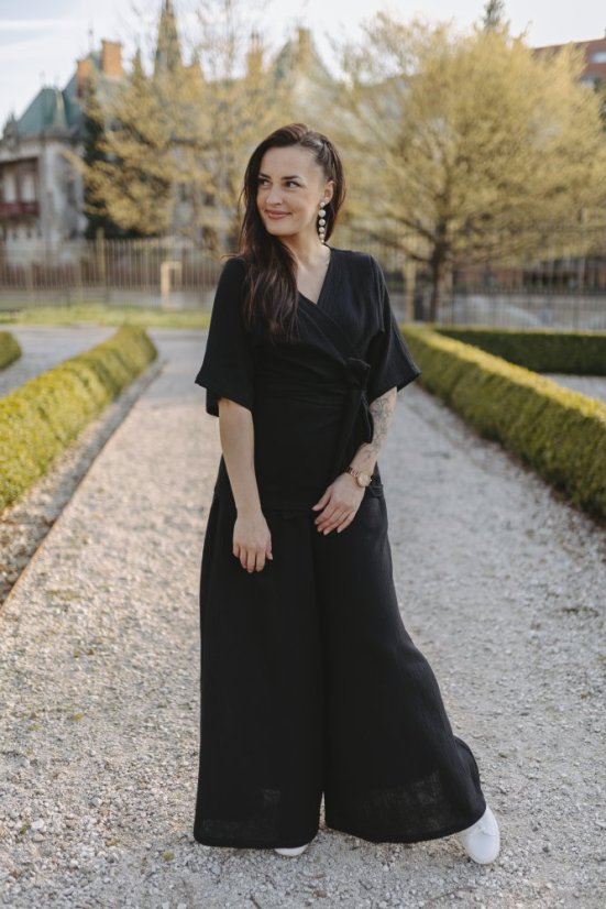Dlouhé mušelínové maxi kalhoty - černé