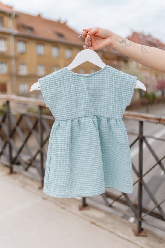 Cotton Dress "Waffle" - MOM AND DAUGHTER - light blue