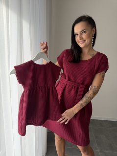 Cotton Dress "Waffle" - MOM AND DAUGHTER - berry