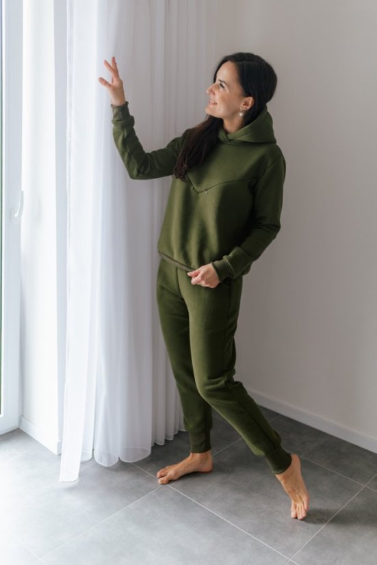 Hrubá tepláková souprava s kapucí - khaki - Velikost: XS/S