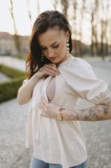 Lněná halenka s výstřihem - béžová