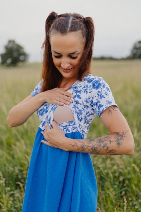 MATCHY Dress "Bohemia" Muslin - blue flowers - Size: L