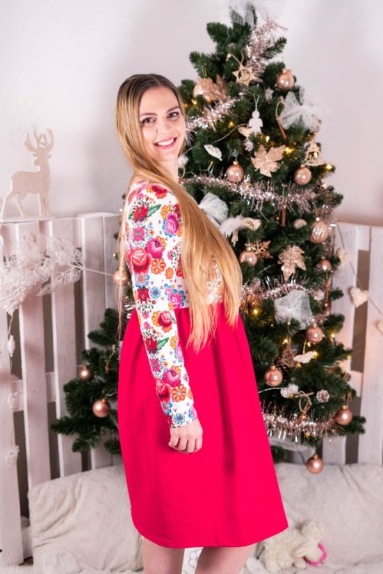 Dámské šaty „Bohemie“ – red folk - Velikost: S