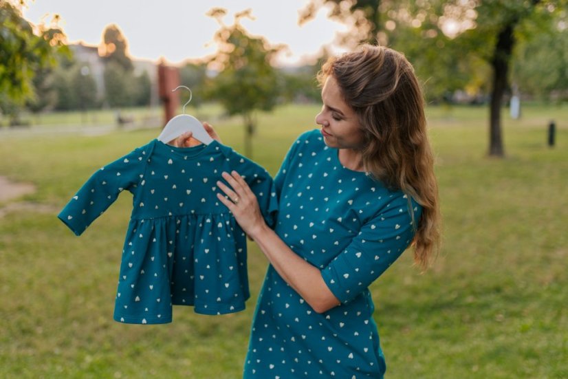 MATCHY straight dress - gold hearts on petrol