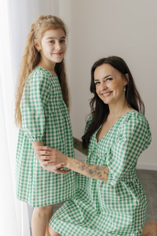 Kojíci šaty "Tartana" - MAMA A DCÉRA - zelené - Velikost: XS/S