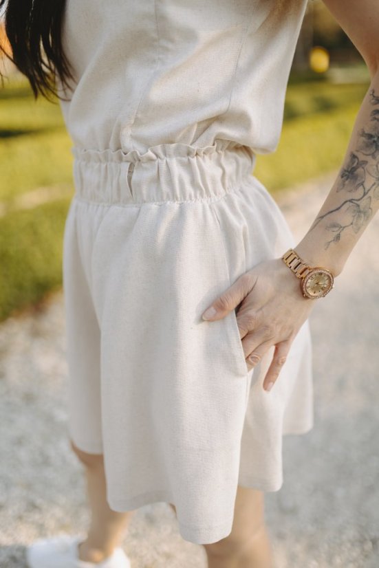 Lněné elegantní kraťasy - béžové - Velikost: M/L