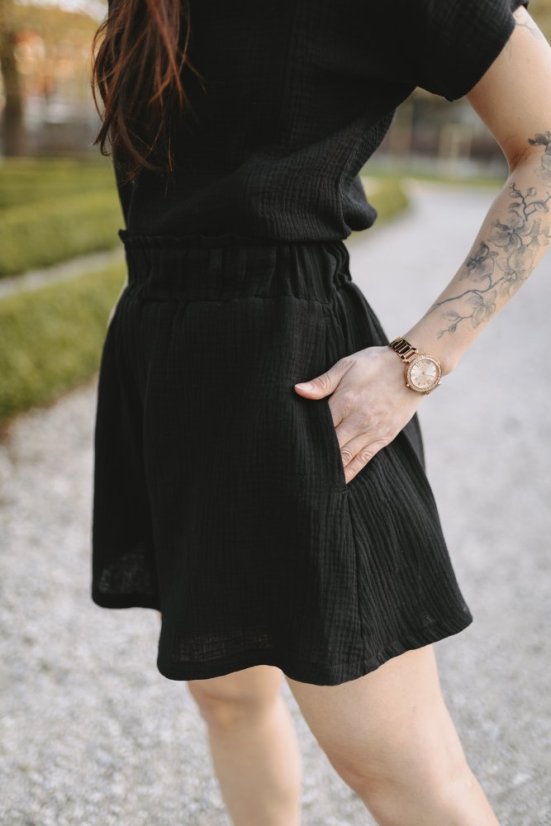 Mušelínové elegantní kraťasy - černé - Velikost: XL/2XL