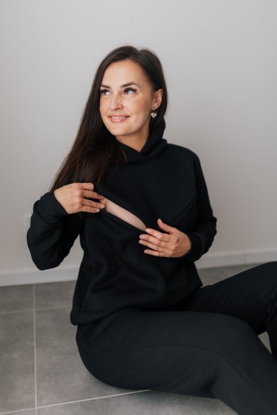 Hrubá tepláková souprava s kapucí - černá - Velikost: M/L