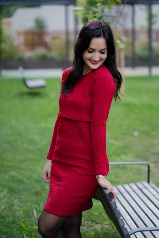 Straight sweater nursing dress - Dark red