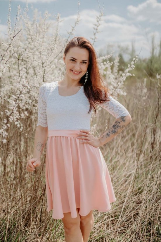Formal dress "Grace" - white pink - Size: XL