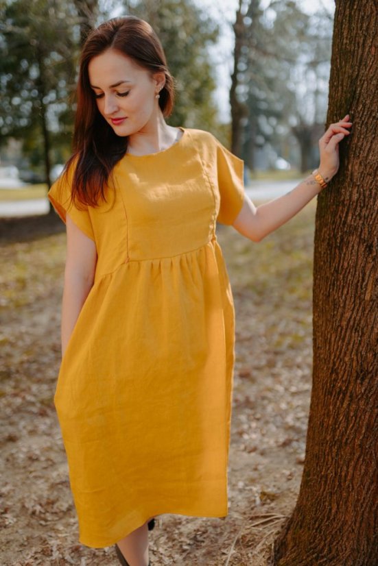 Lněné MIDI šaty - MÁMA A DCERA – Různé barvy