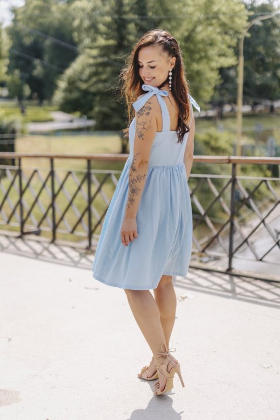 Lněné šaty "Aurela romantika" MAMA A DCERA - baby blue - Velikost: S