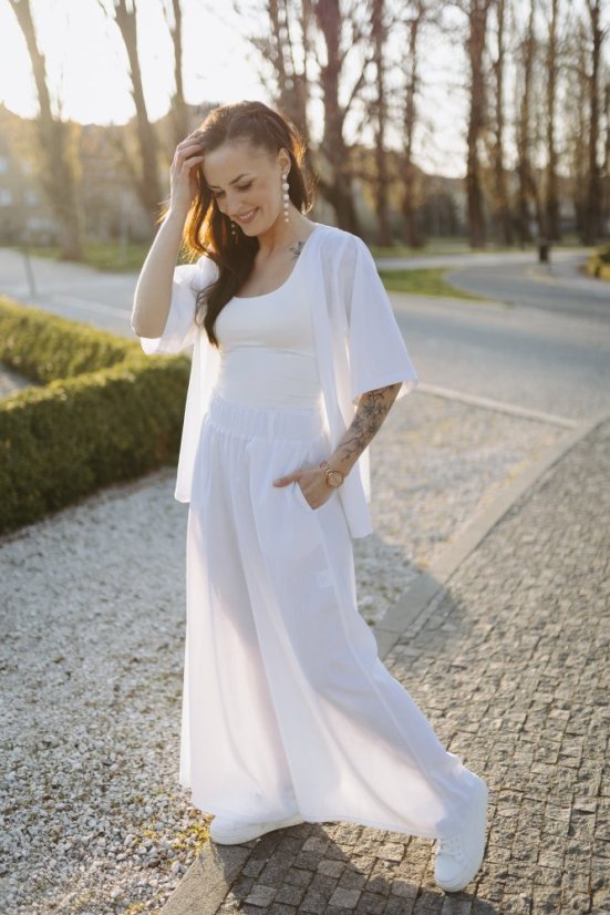 Krátké lněné kimono - bílá - Velikost: M/L
