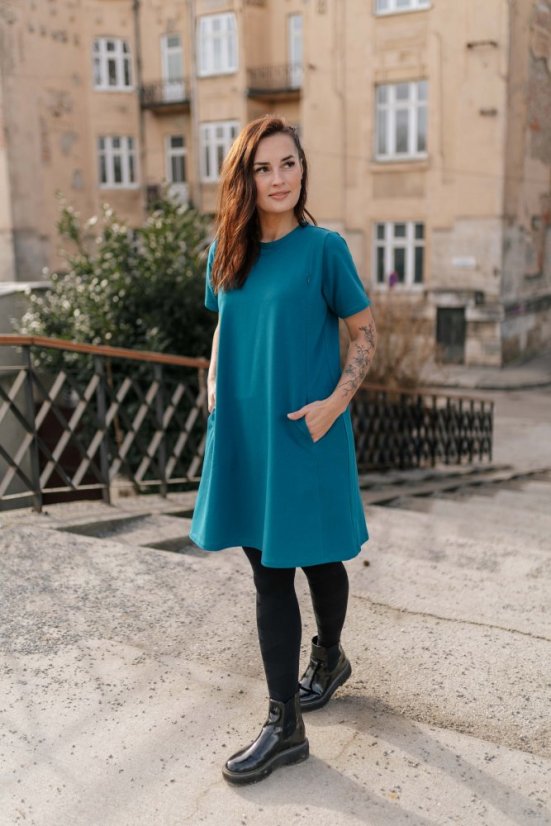 Teplákové šaty "Luna" – Petrolejové - Velikost: XS/S