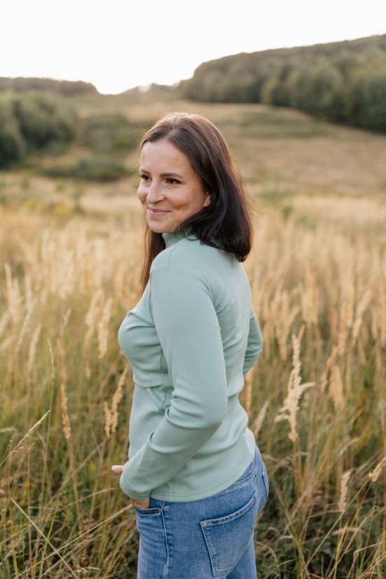 Ribbed knit nursing turtleneck - dark mint - Size: 2XL