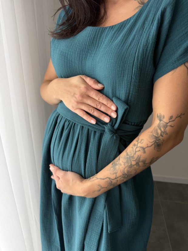 Maxi BOHO mušelínové šaty -  MAMA A DCERA - petrolejové - Velikost: XL/2XL