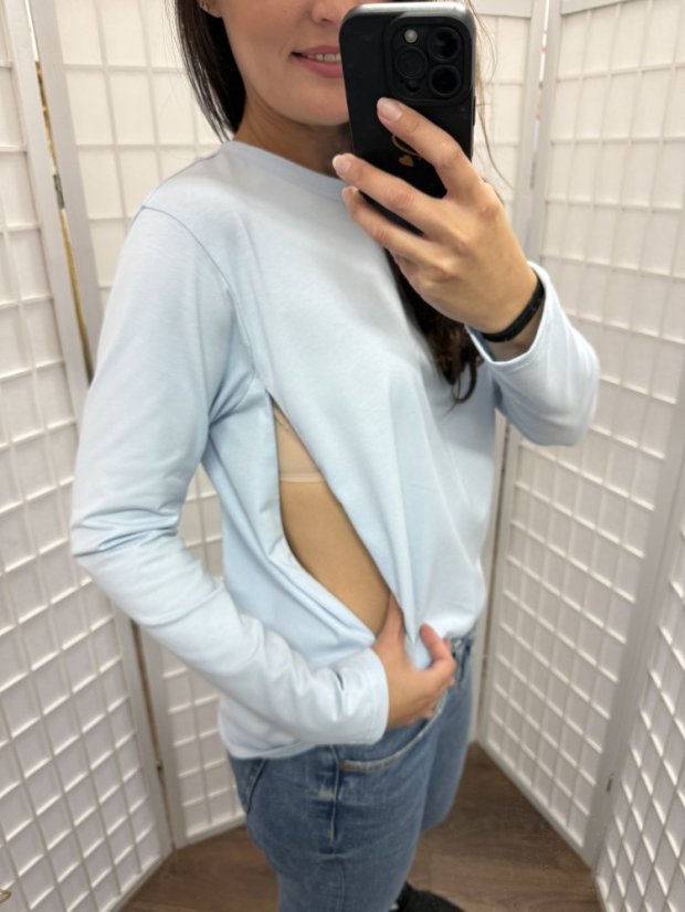 Bavlněné oversize prodloužené tričko - light blue