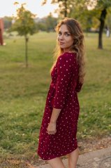 Nursing MIDI dress - golden hearts on bordo