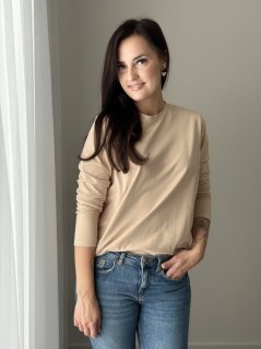 Bavlněné oversize prodloužené tričko - béžová