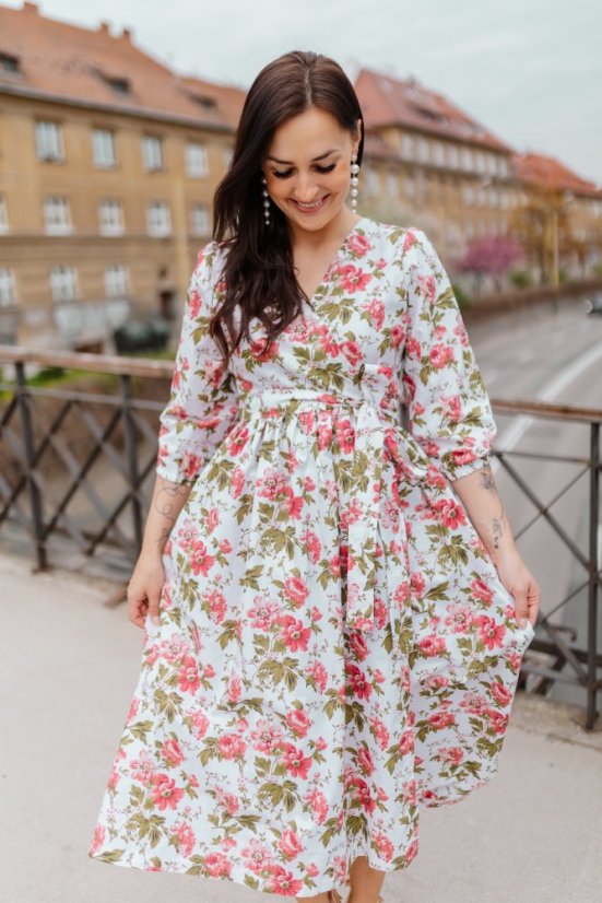 Bavlnené zavinovací šaty - květiny - Velikost: 3XL/4XL