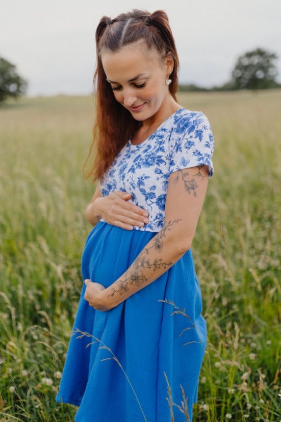 MATCHY Dress "Bohemia" Muslin - blue flowers - Size: L