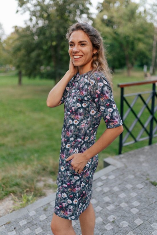 Ačkové šaty - kopretiny - Velikost: L