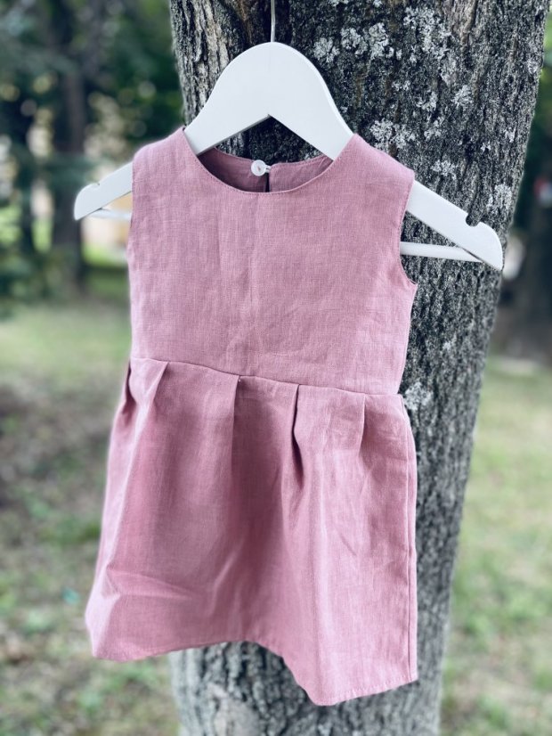 Dívčí lněné šaty - starorůžové - Velikost dětské oblečení: 80-86