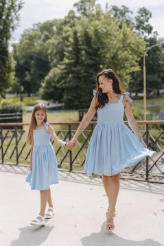 "Aurela romantic" linen dress MUM AND DAUGHTER - baby blue