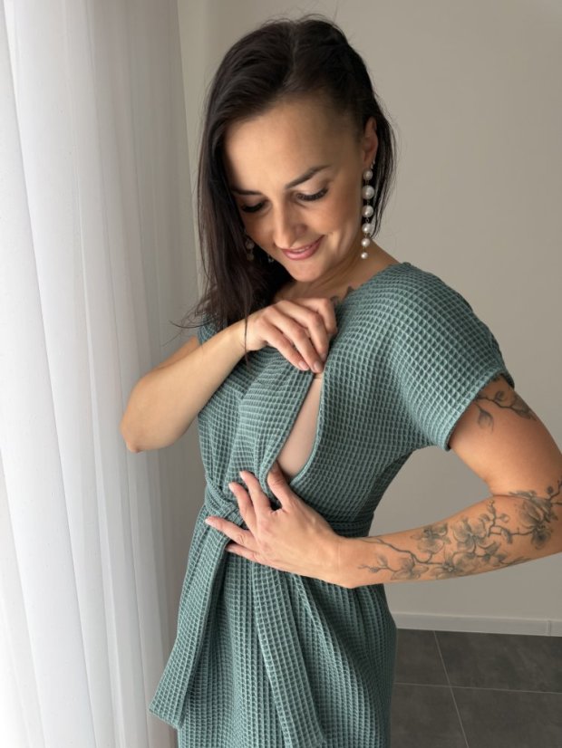 Bavlnené šaty "Waffle" - MÁMA A DCERA – dark mint - Velikost: XL/2XL