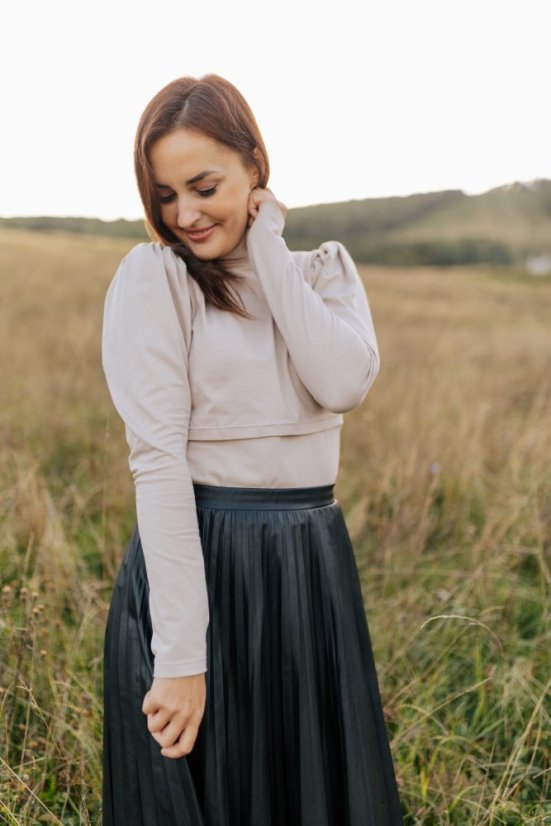 Elegantní rolák s puff rukávy - Béžová - Velikost: L