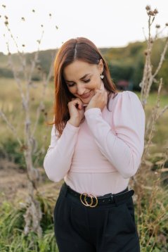 Elegant nursing turtleneck with puff sleeves - Baby pink