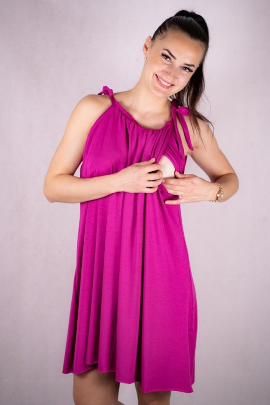 Bambusové šaty ke kojení – fuchsia - Velikost: UNI, Délka: MIDI