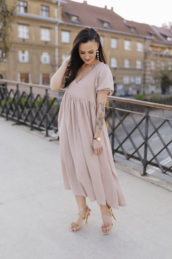 "Boho Breeze" breastfeeding dress - beige - Size: M/L