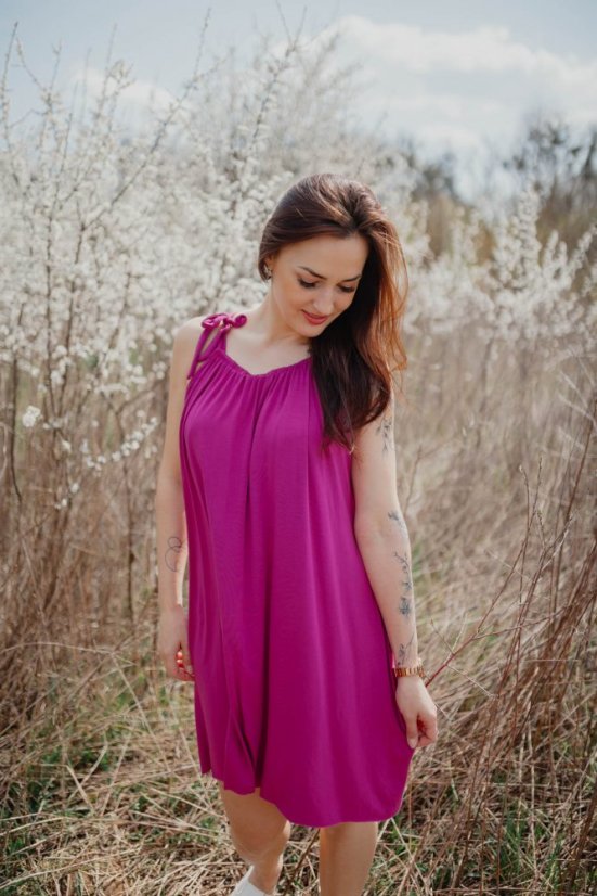 Bambusové šaty ke kojení – fuchsia - Velikost: UNI, Délka: MIDI