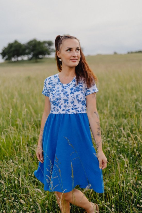 MATCHY Dress "Bohemia" Muslin - blue flowers - Size: L
