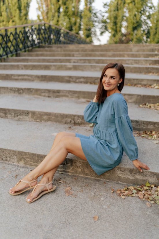 Lněné šaty "Maison Linen" - Tmavá máta - Velikost: M/L
