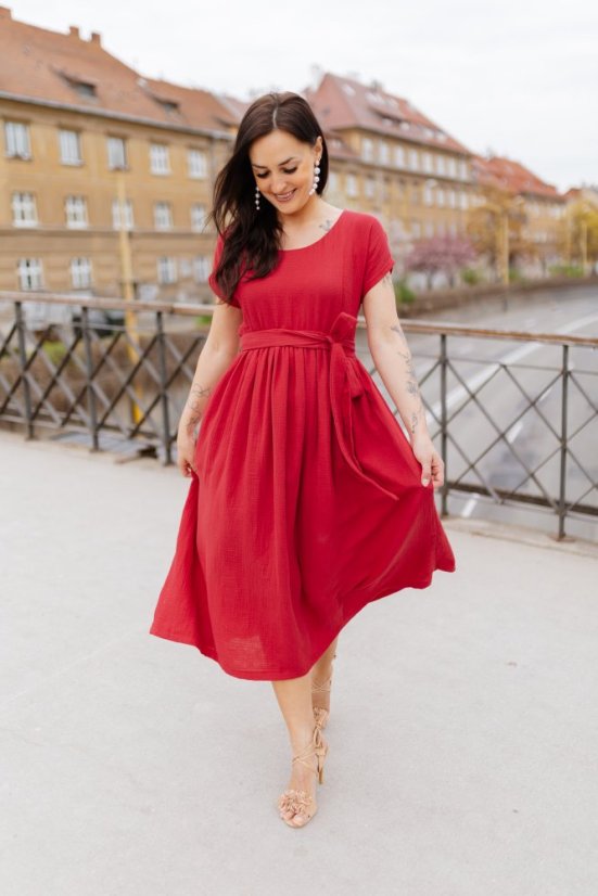 Maxi BOHO mušelínové šaty -  MAMA A DCERA - tmavě červené - Velikost: L/XL, Velikost dětské oblečení: 92-98